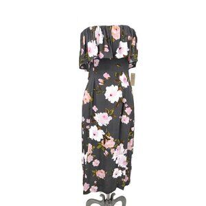 New Flynn Skye Fiona Strapless Dress Womens M Stone Roses Grey Floral Rayon